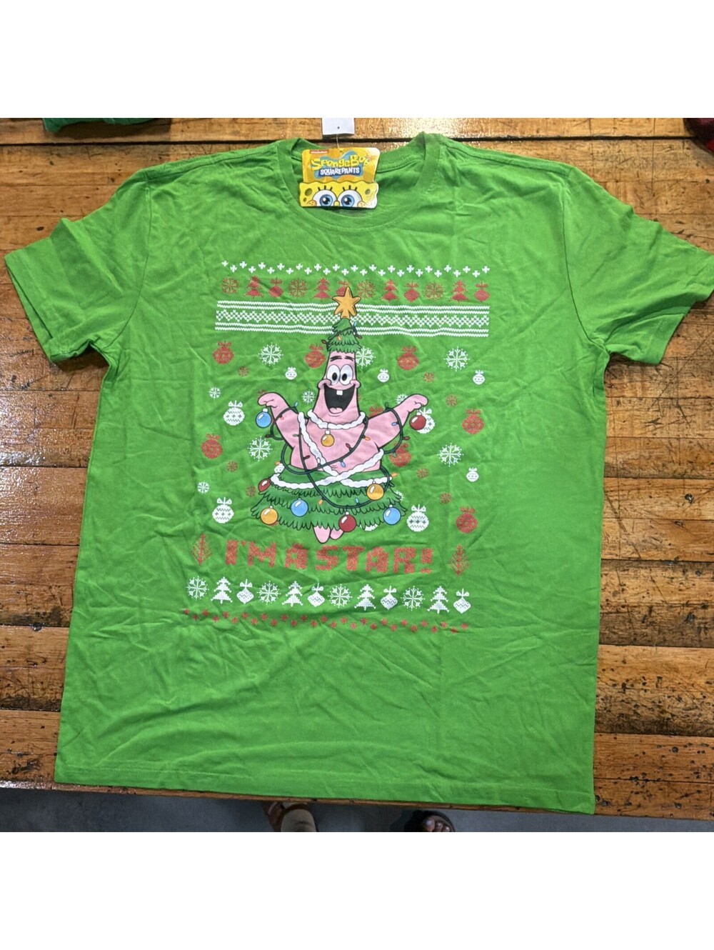 Nickelodeon SpongeBob Patrick Star Christmas Graphic Tee Green XXL crew neck